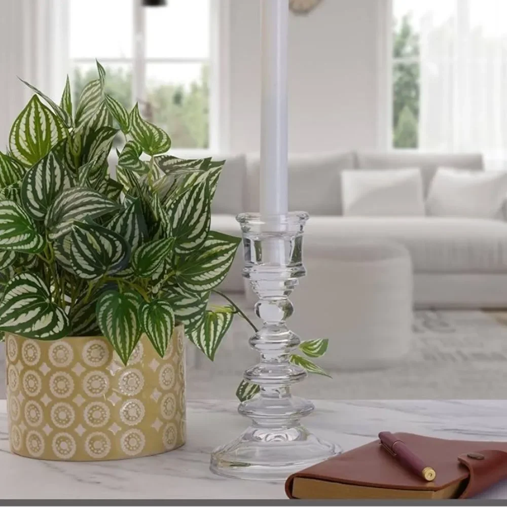 Elements Clear Glass Rounded Tiered Taper Candle Holder